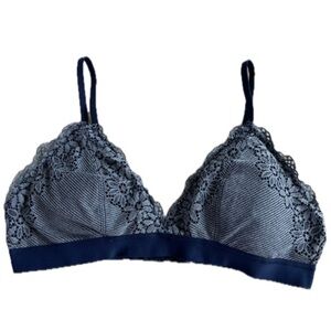 Aerie Ribbed Floral Lace Monochrome Adjustable Blue Bralette Medium